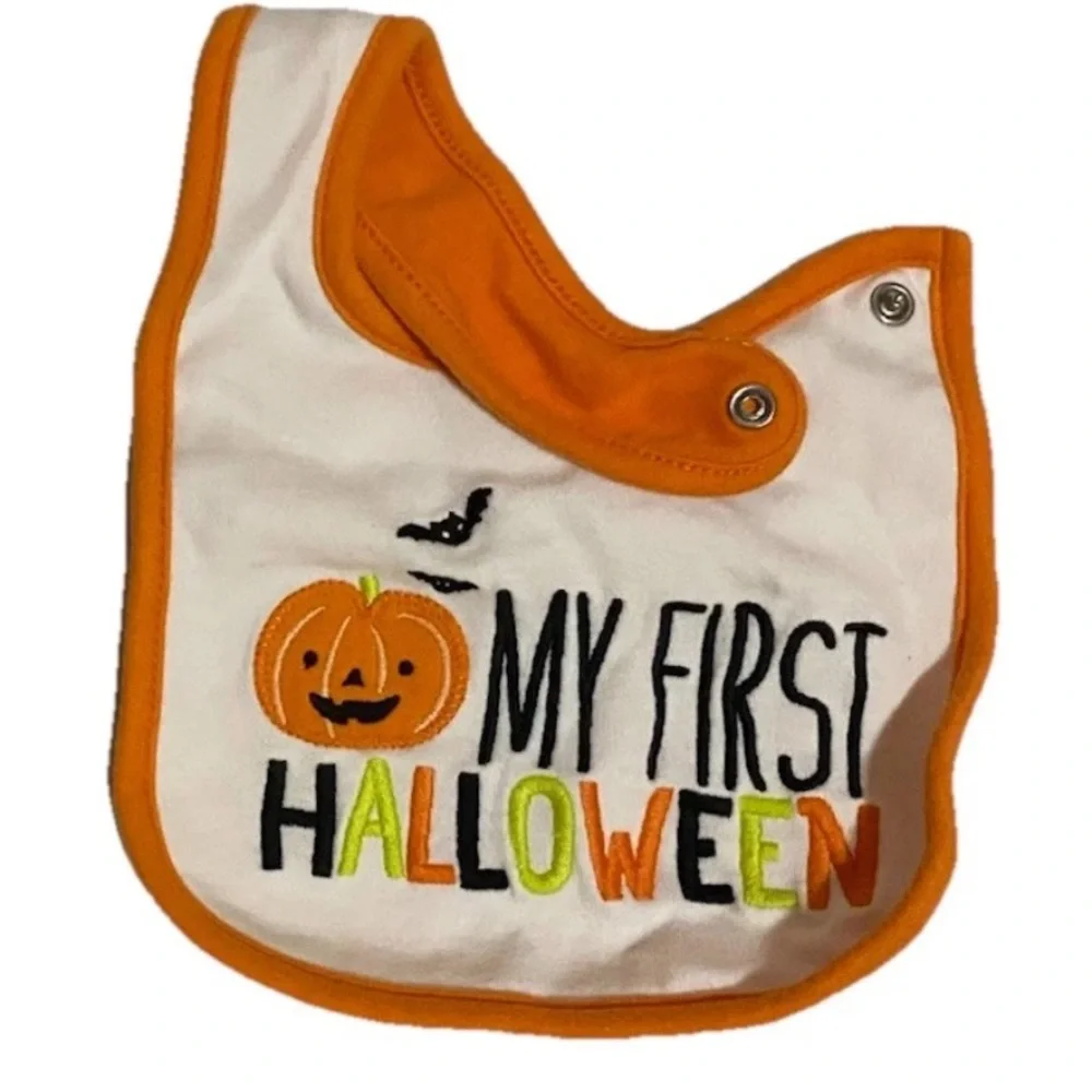 Carter’s Just One You Baby My First Halloween Pumpkin Teething Orange White Bib